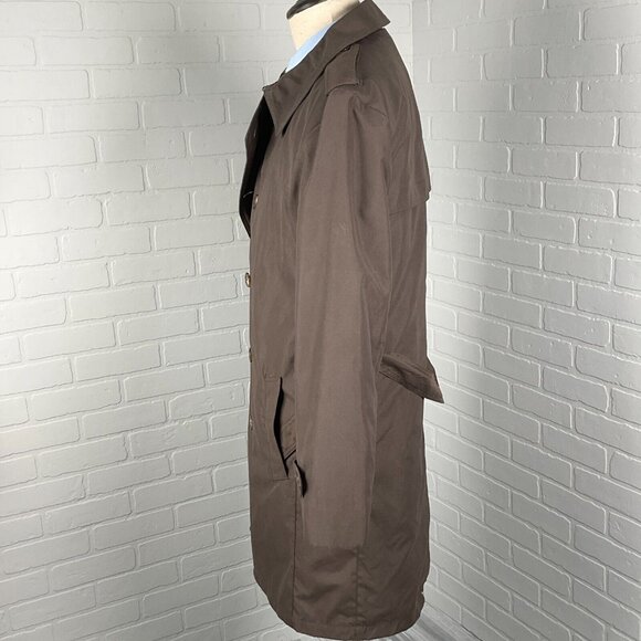 Savile Row London Coat Men Medium 42‎ Brown Kingston Trench Rain Belt Warmer VTG - Picture 3 of 16